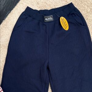 Von Dutch Navy Ribbed Joggers with Label Tag